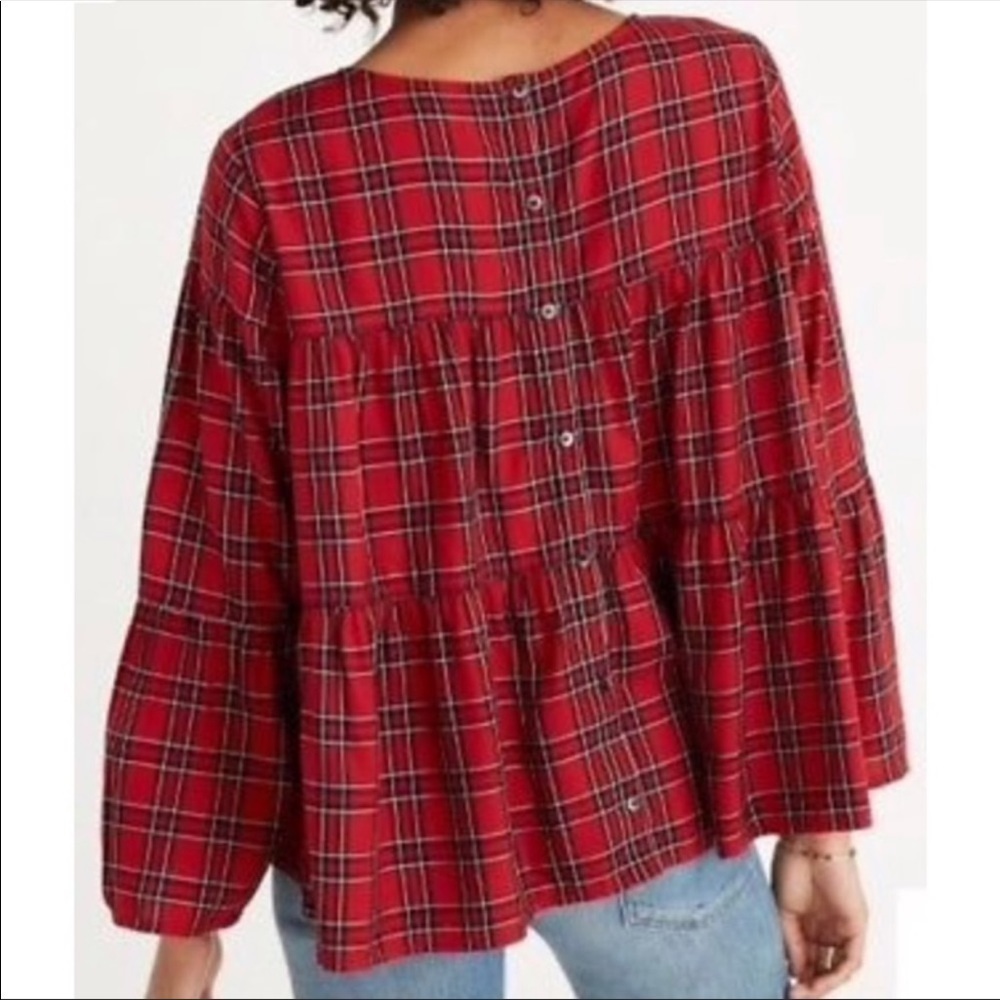 Madewell Plaid Long Sleeve Tiered Button UpTop Size XXS - Picture 3 of 9